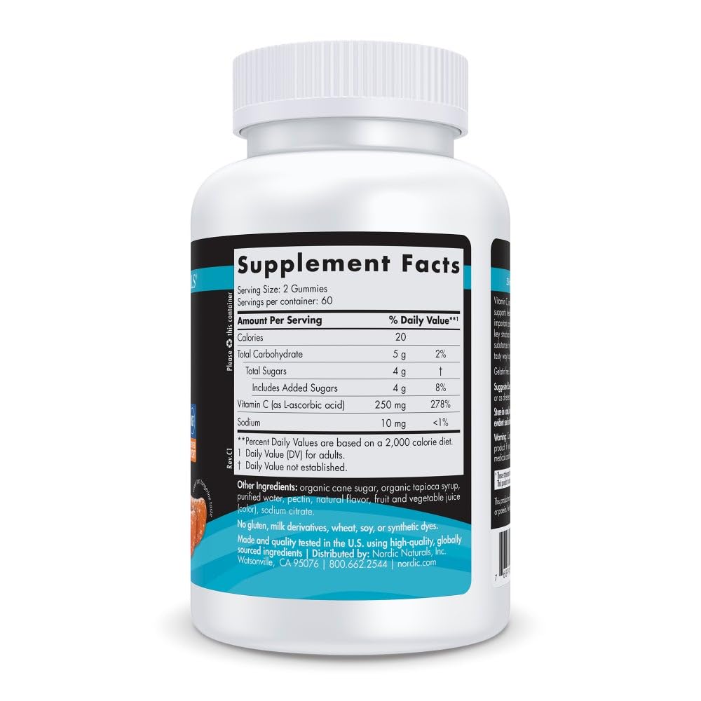 Gommes Nordic Naturals Vitamine C Sport Mandarine Acidulée, goût agréable après l'entraînement
