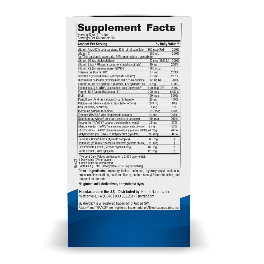 Comprimés Nordic Naturals Multivitamine Homme haute puissance, faciles à assimiler.