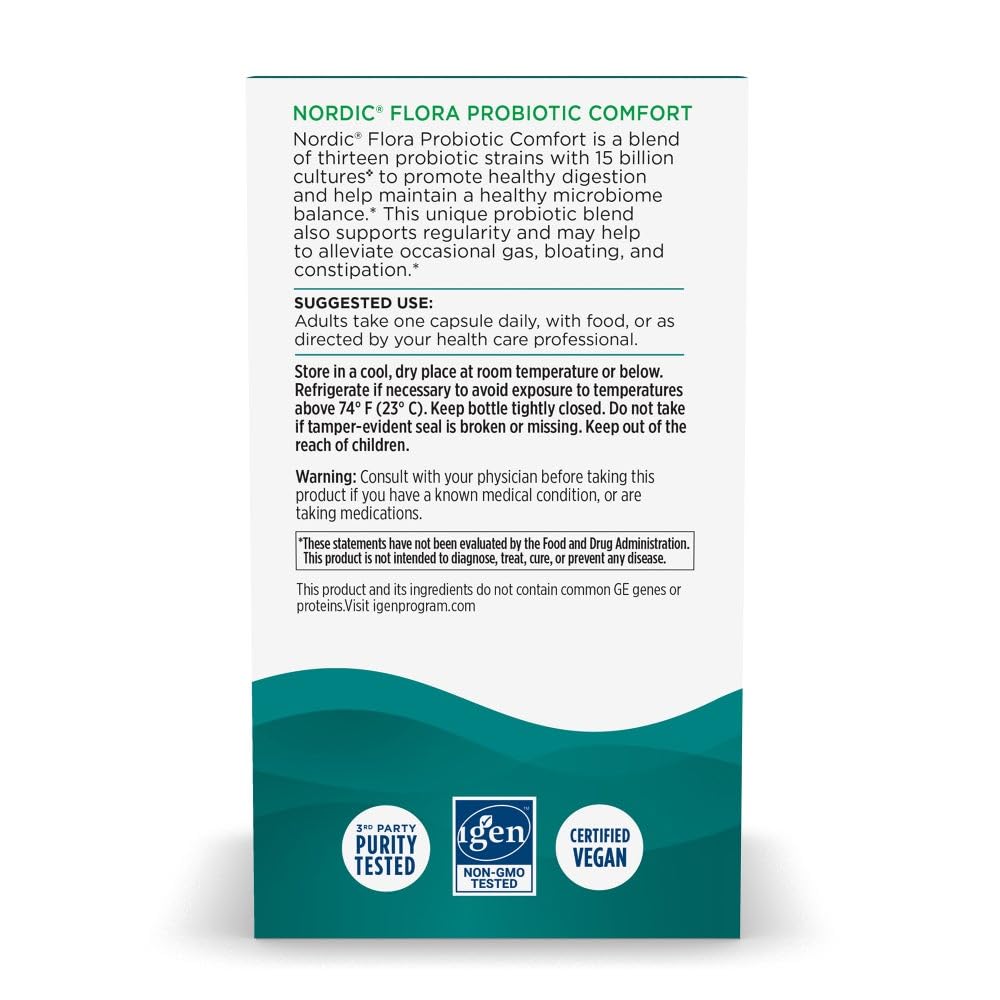 Illustration des 13 souches et des 15 milliards de cultures, Nordic Naturals Nordic Flora Probiotiques Comfort.