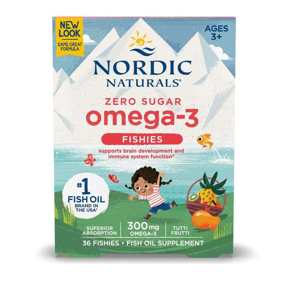 Nordic Omega-3 Fishies Tutti Frutti dans la bouteille, goût apprécié par les enfants