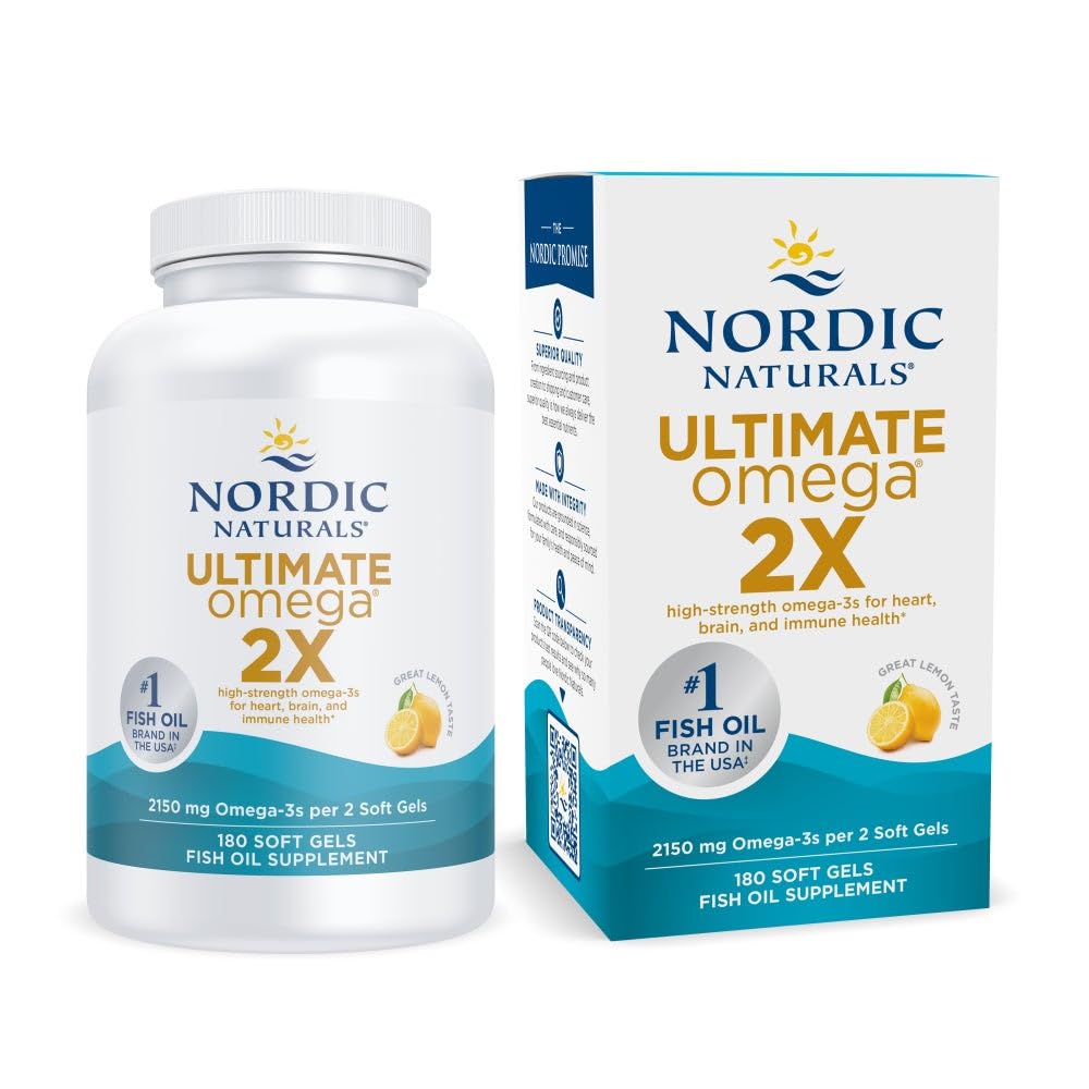 Nordic Naturals Ultimate Omega 2X – gelules citron, bouteille – goût agréable et absorption naturelle.