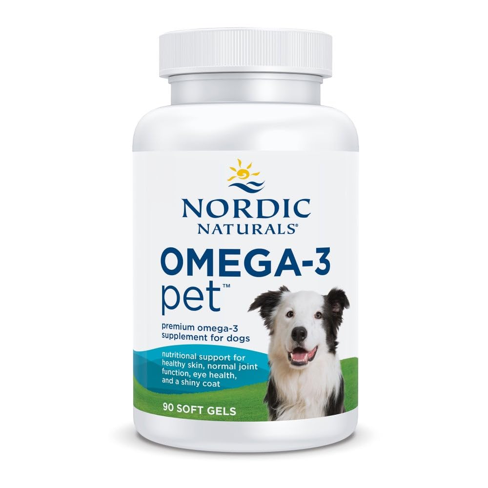 Nordic Naturals Oméga-3 pour chiens en bouteille, soutien potentiel au cœur et à la peau.