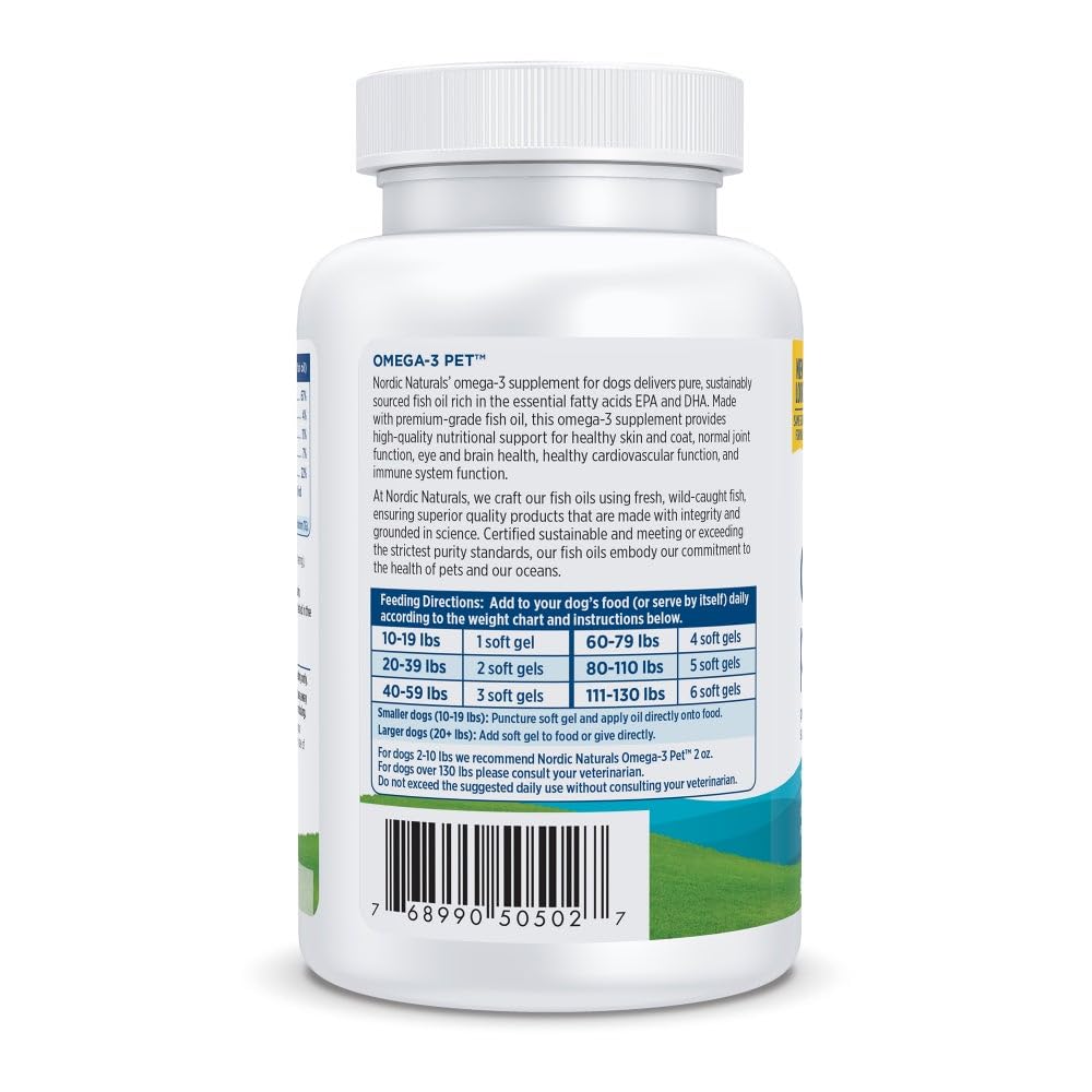 Oméga-3 Nordic Naturals pour chiens avec EPA et DHA pour un cœur sain.