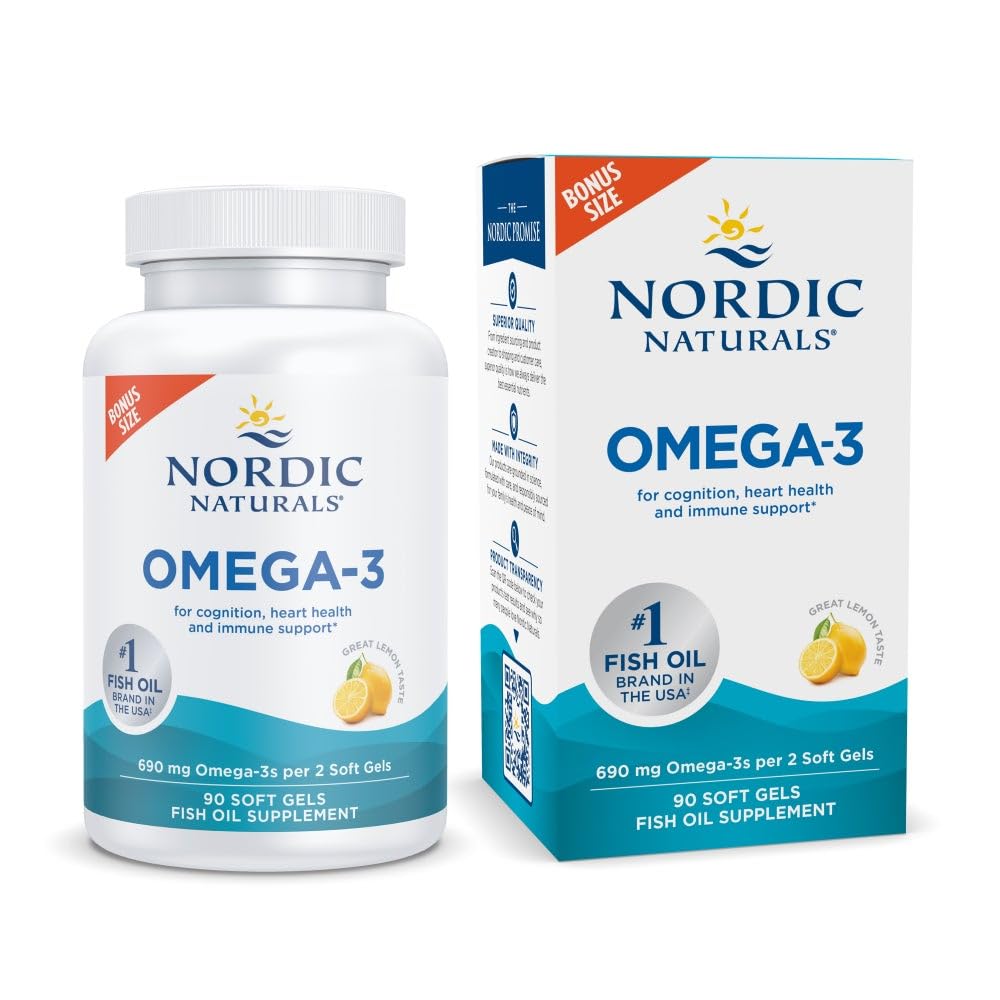 Nordic Naturals Oméga-3 saveur citron – bouteille, goût agréable et soutien potentiel au bien-être.