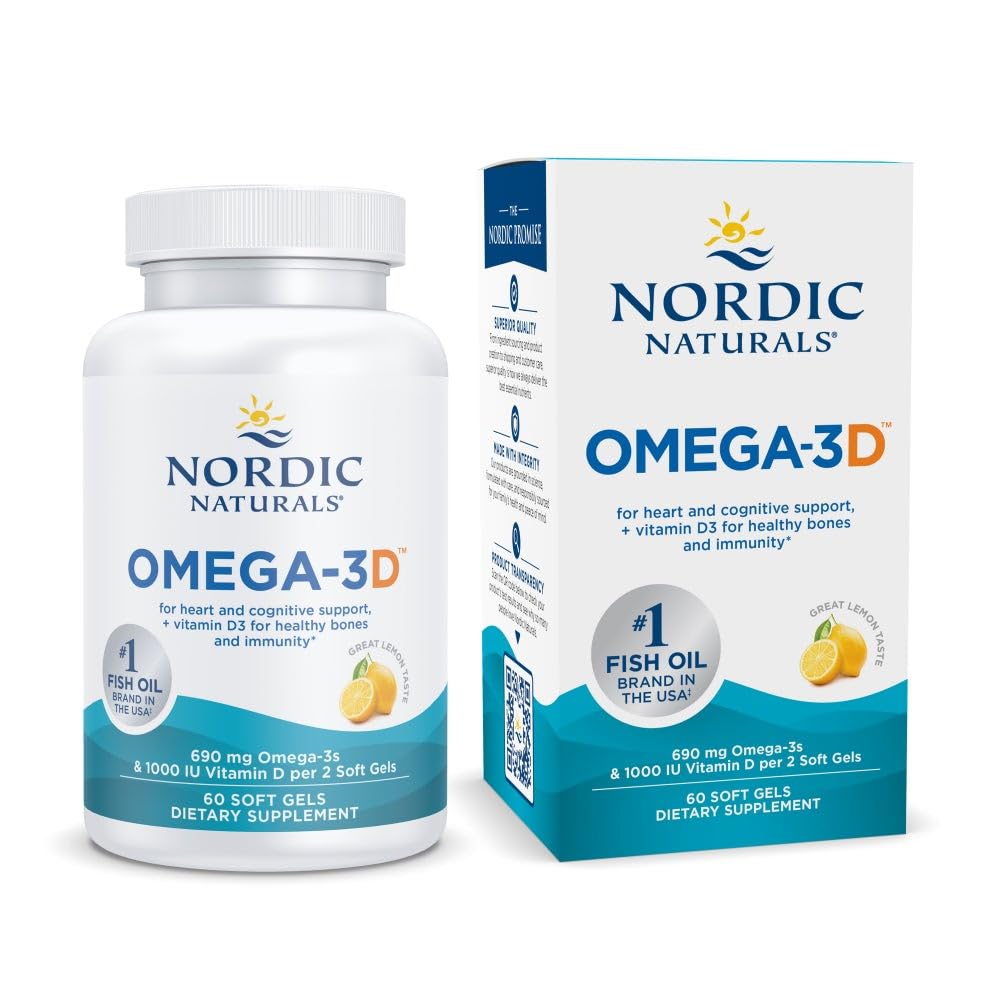 Nordic Naturals Omega-3D gélules citron, faciles à avaler et bénéfiques pour le bien-être quotidien.