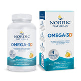 Bouteille Nordic Naturals Omega-3D au citron, soutien potentiel cœur et cerveau.