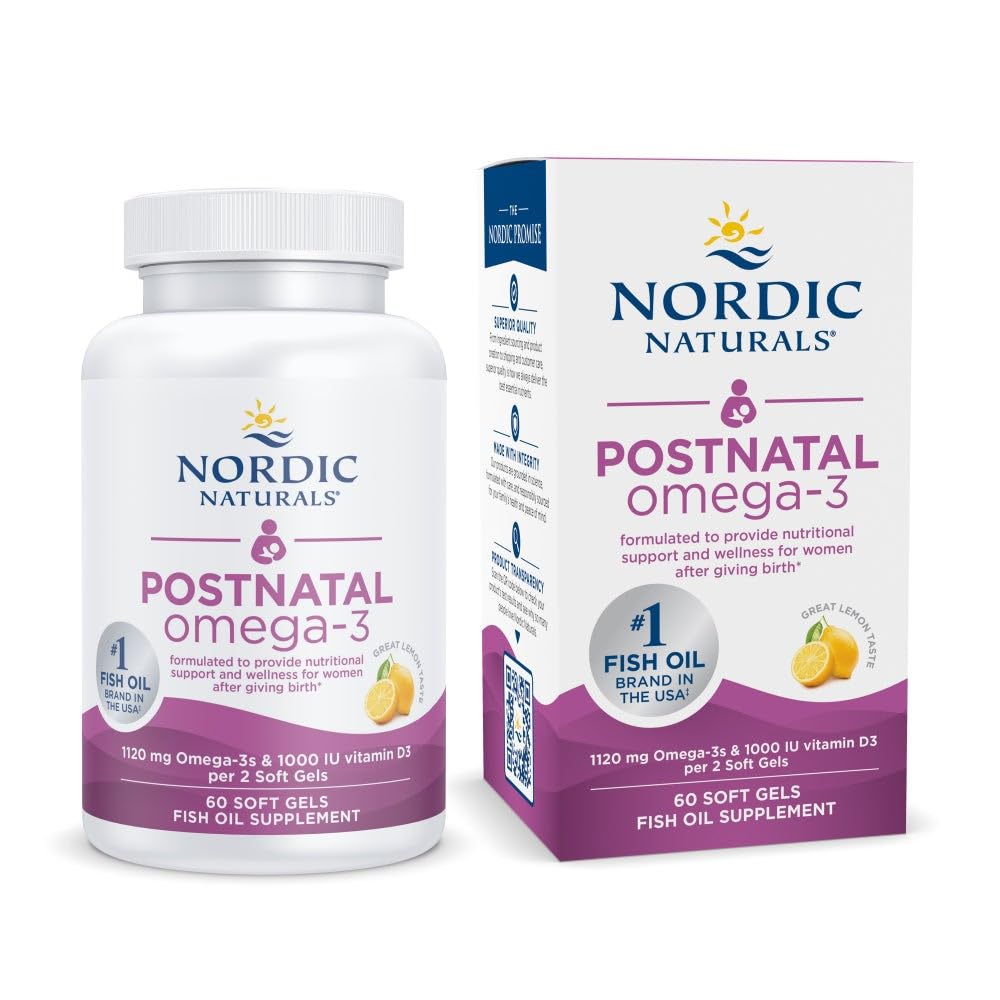 bouteille nordic naturals postnatal omega-3 citron, goût frais.