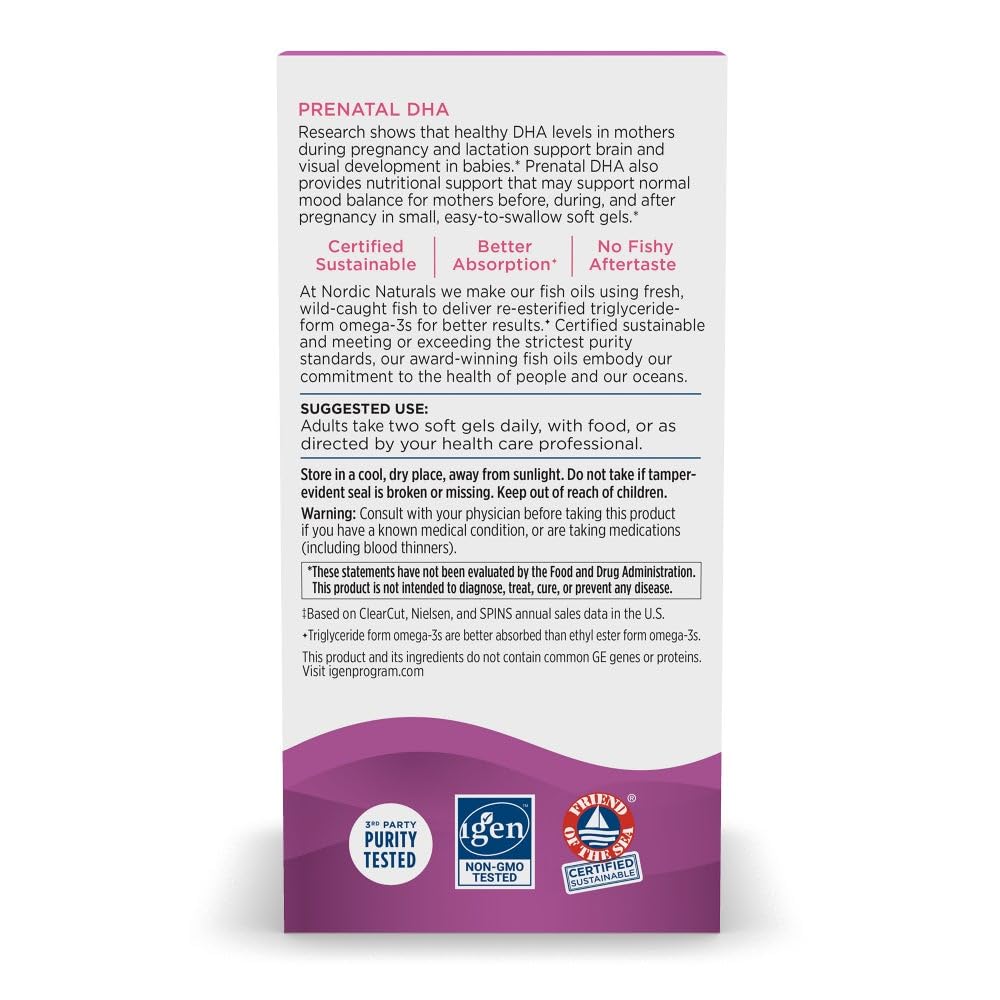 Sans arôme, Nordic Naturals Prenatal DHA convient aux estomacs sensibles.
