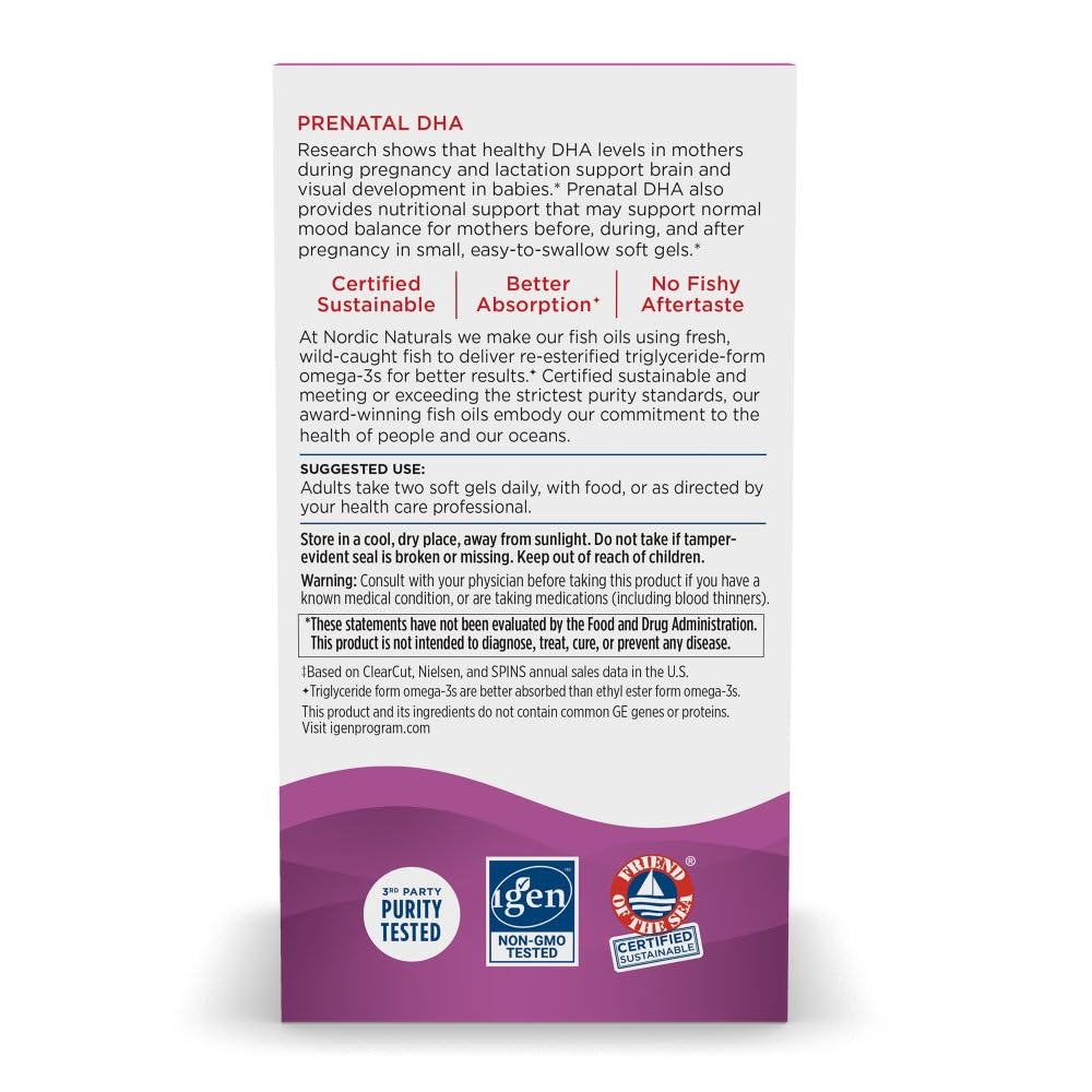 Forme triglycerides pour absorption optimale, Nordic Naturals Prenatal DHA.