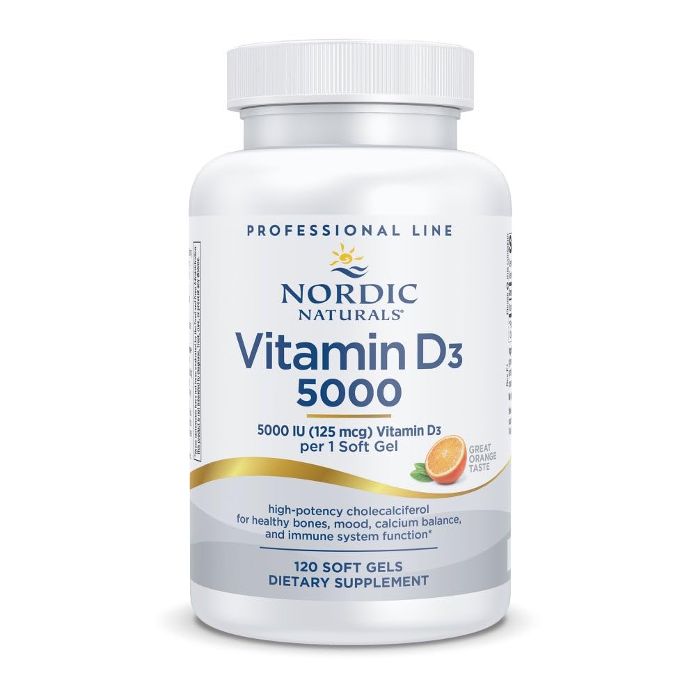 Nordic Naturals Pro Vitamine D3 Orange, bouteille mini softgels, pratique pour un supplément quotidien.
