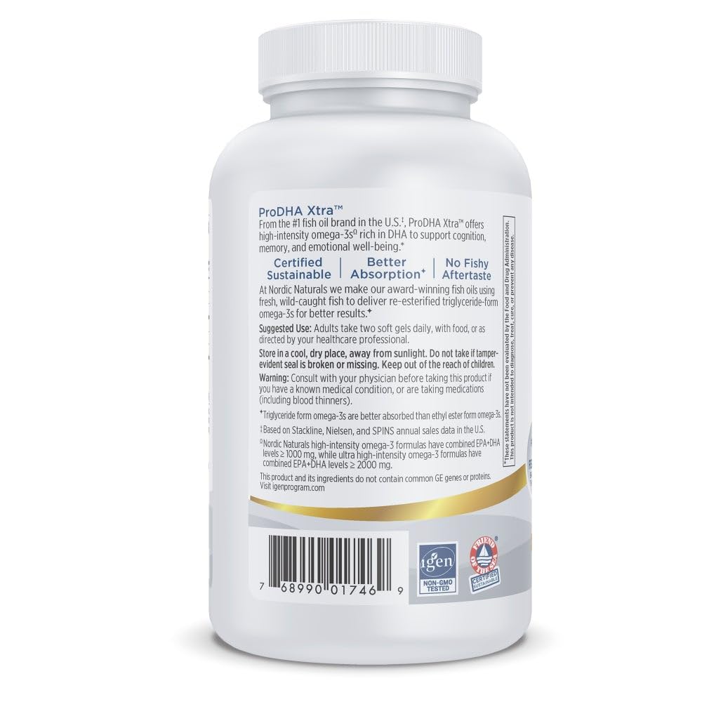 ProDHA 1000 forme triglycerides, améliore l’absorption des oméga-3 pour une efficacité accrue.