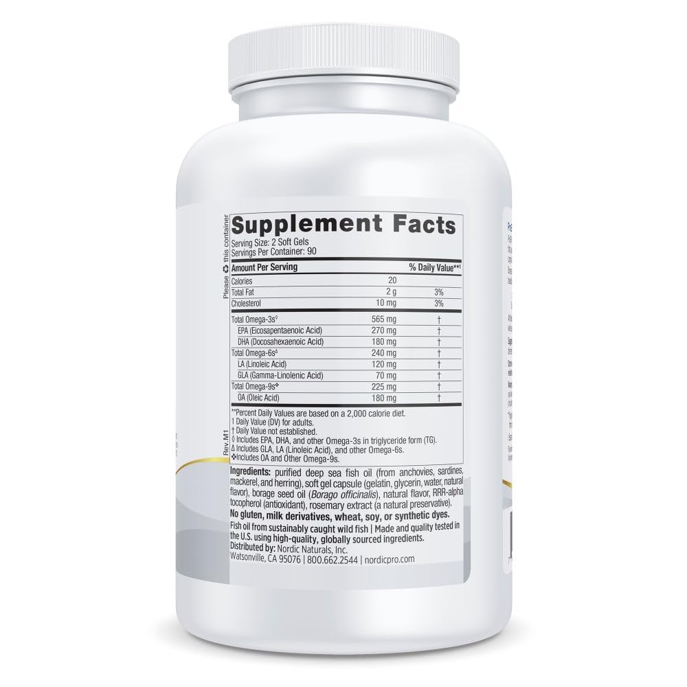 Flacon transparent Nordic Naturals ProEFA 3-6-9 pour suivre facilement les gélules.