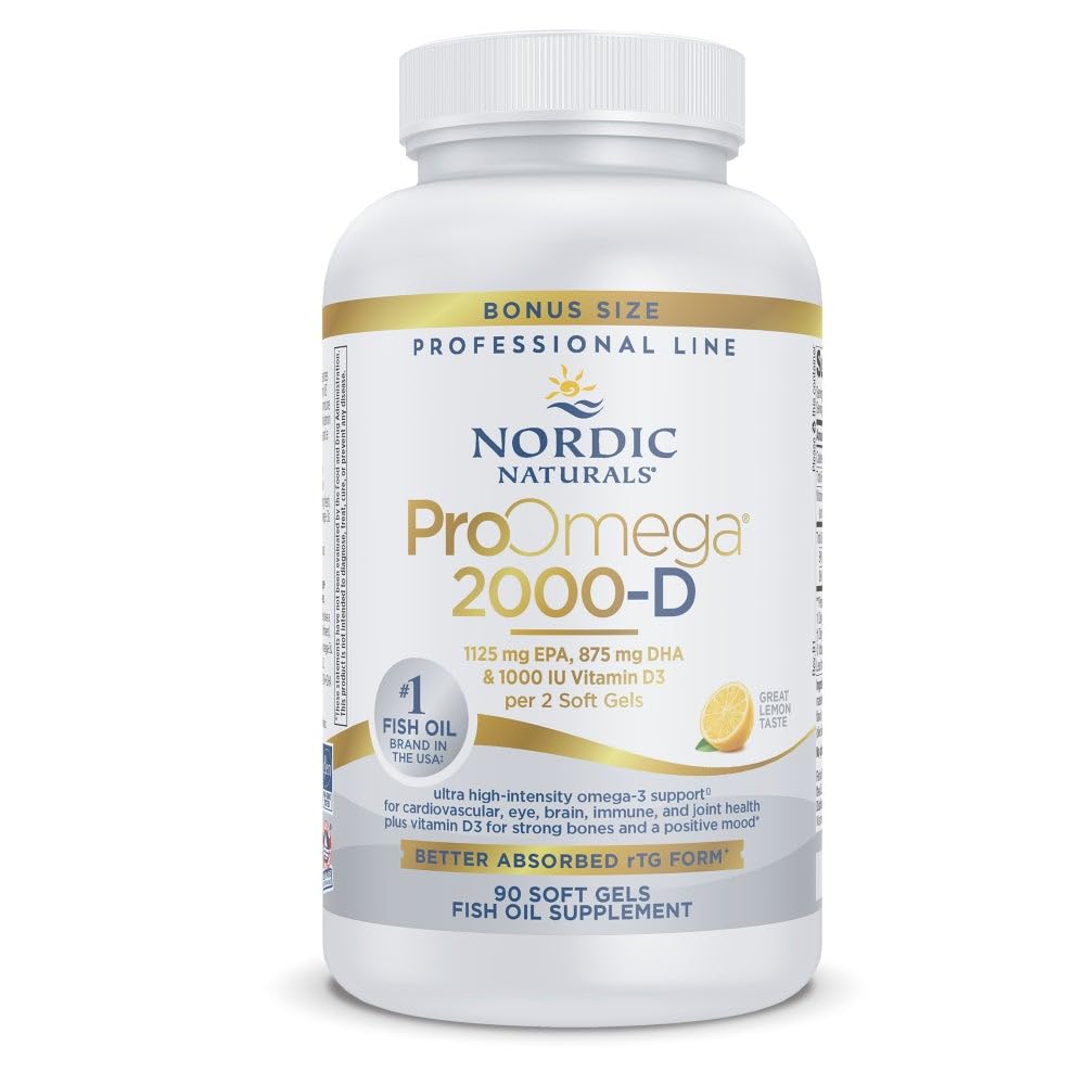 Nordic Naturals ProOmega 2000-D, bouteille citron, apport quotidien en oméga-3.