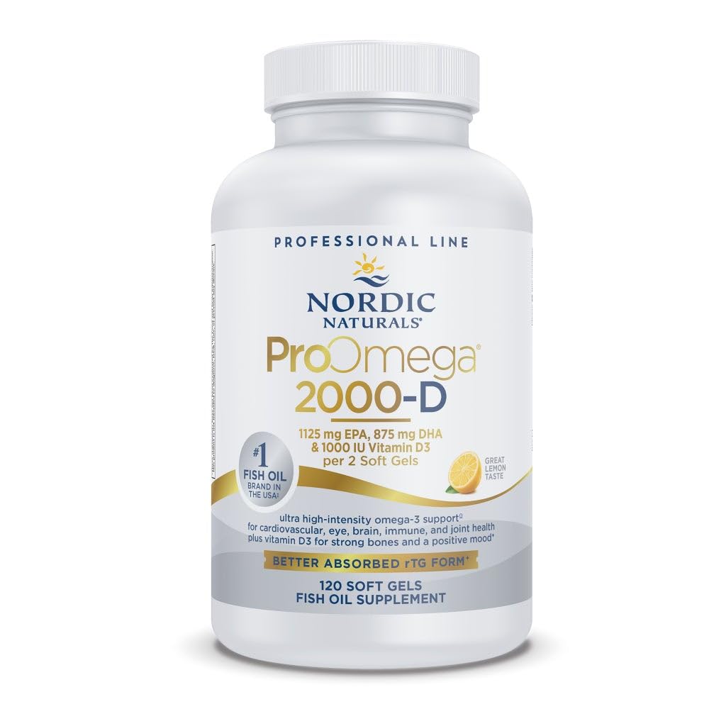 Nordic Naturals ProOmega 2000-D citron – bouteille attrayante et gélules faciles à avaler.