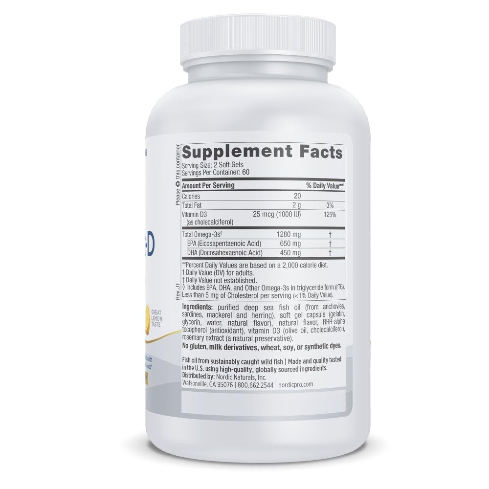 Étiquette ProOmega-D citron montrant la composition oméga et vitamine D3.
