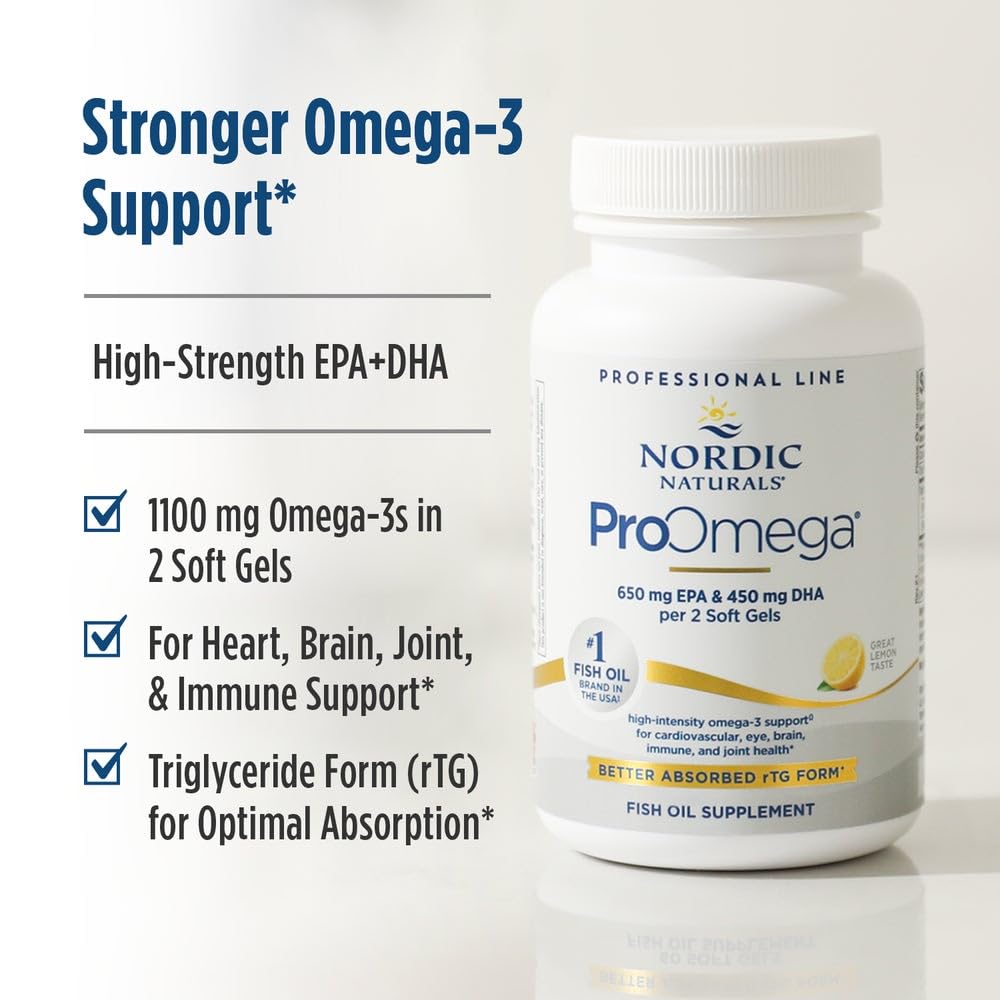 Nordic Naturals ProOmega – flacon transparent, huile dorée et pureté.