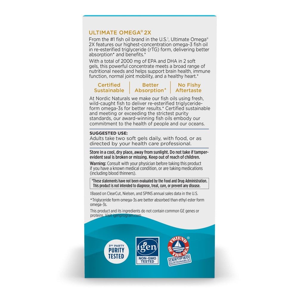 Étiquette sans OGM et sans gluten sur l’emballage Nordic Naturals.