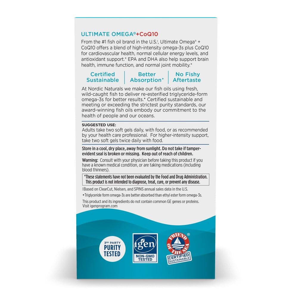 Étiquette Nordic Naturals Ultimate Omega CoQ10 Lemon, présentation claire et attractive