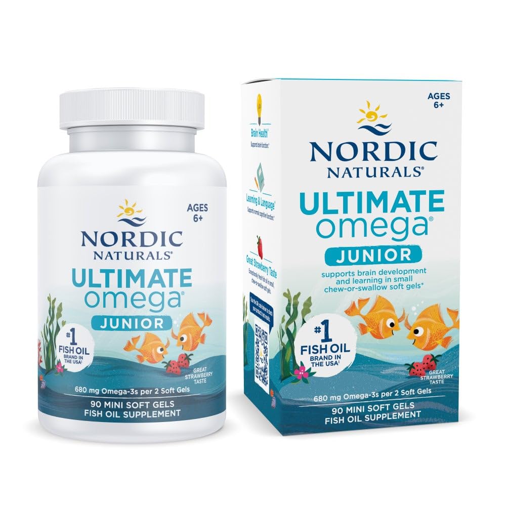 Bouteille Nordic Naturals Ultimate Omega Jr. gélules fraise, soutien potentiel au cerveau
