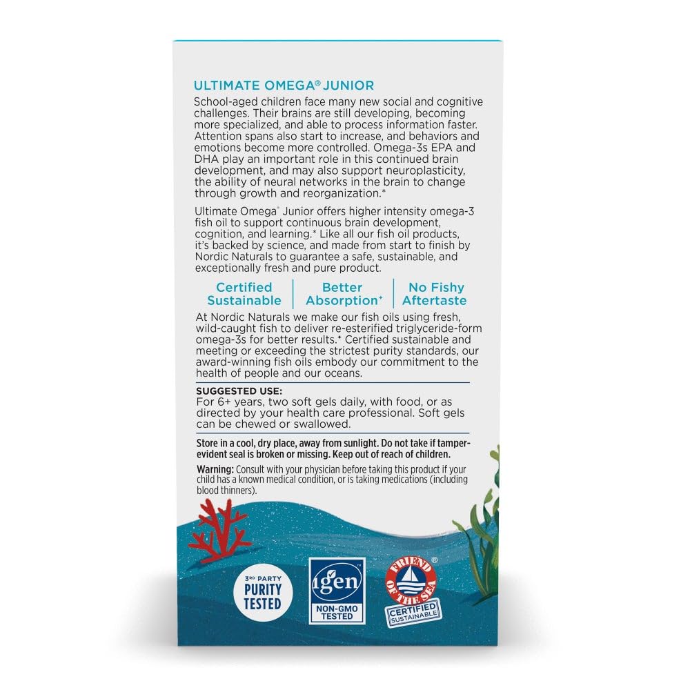 Nordic Naturals Ultimate Omega Jr., enfant prenant un gel mini fraise, convivial et facile.