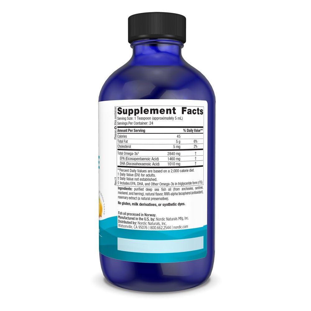 Étiquette claire sur Nordic Naturals Ultimate Omega Liquid pour connaître les actifs.