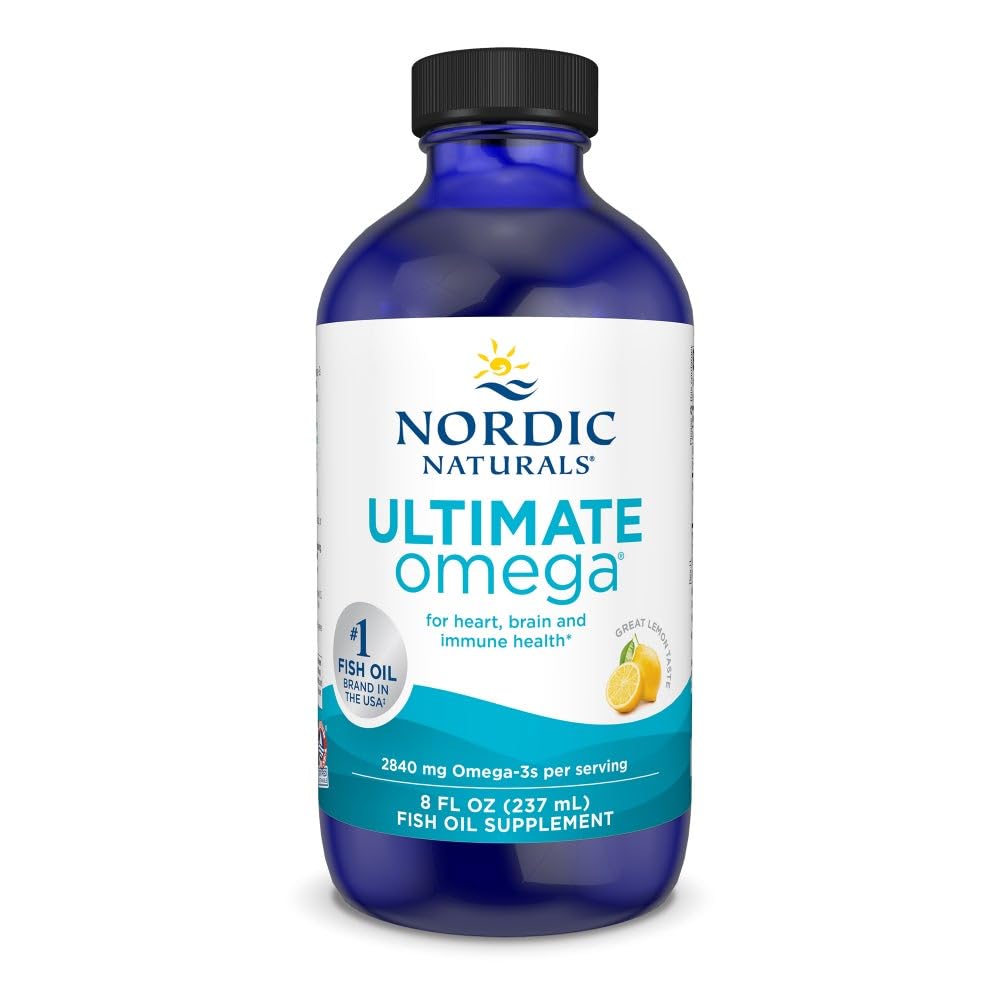 Nordic Naturals Ultimate Omega Liquide, bouteille, soutien cœur et cerveau.