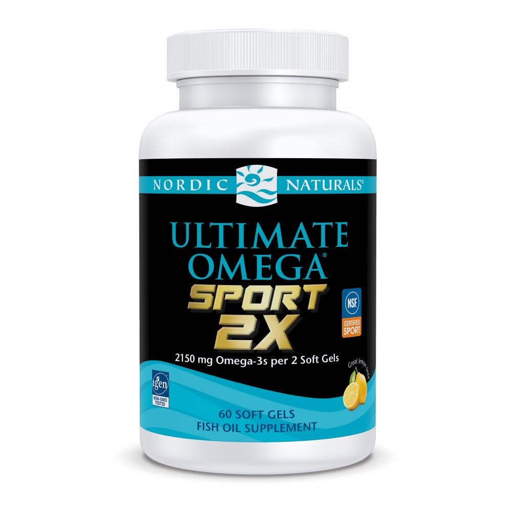 Nordic Naturals Ultimate Omega Sport 2X, bouteille citron, soutien potentiel pour le cœur et la récupération.