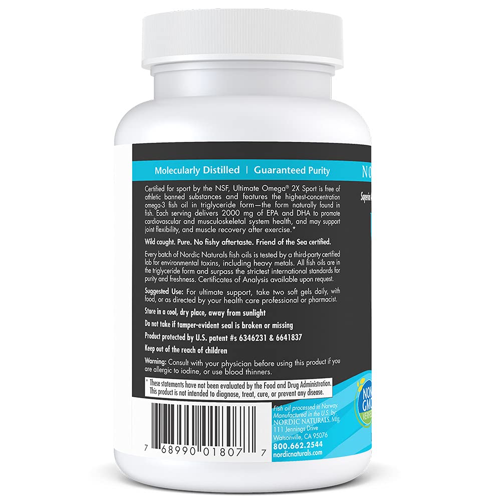 Étiquette NSF Sport sur Nordic Naturals Omega Sport 2X, certifié sans substances interdites.