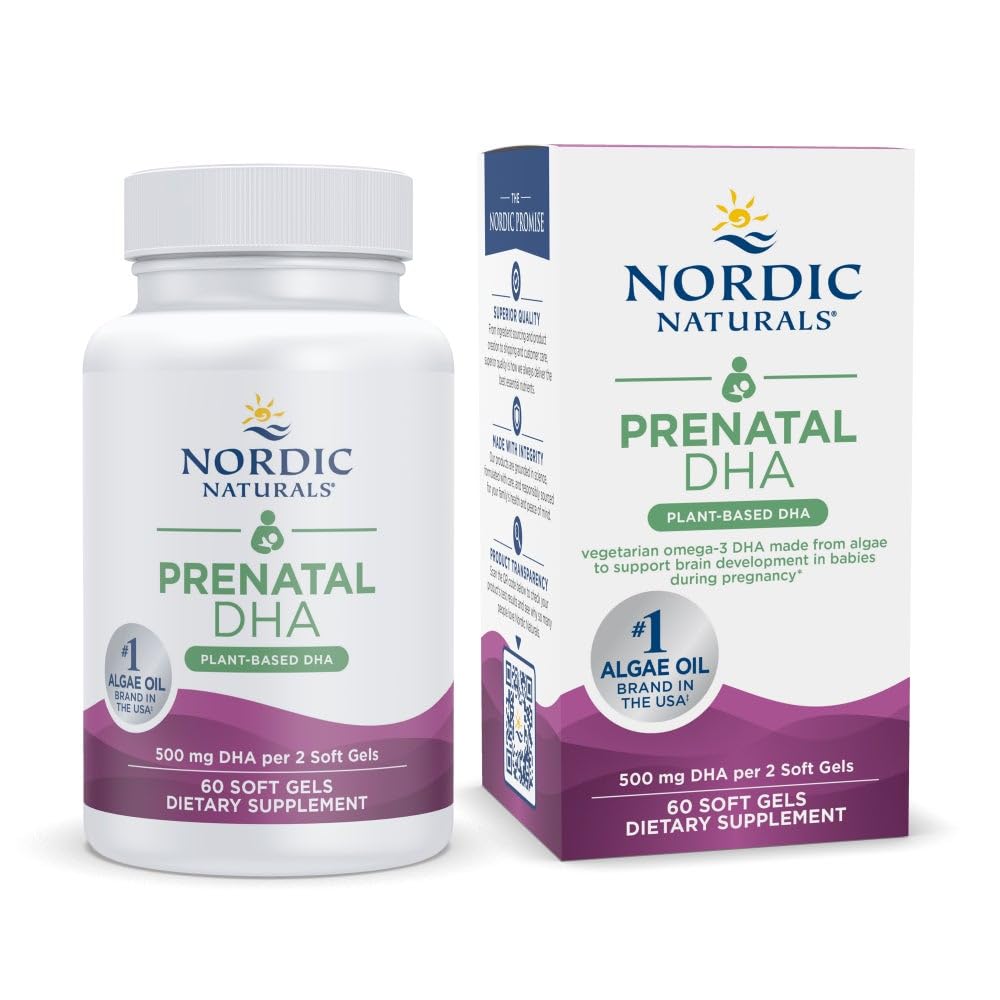 Nordic Naturals Vegan Prenatal DHA en bouteille, peut soutenir le développement cérébral du bébé.