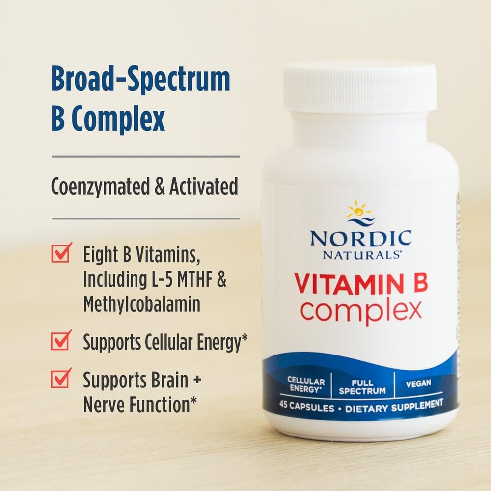Capsules Nordic Naturals Vitamin B Complex – texture douce et prise facile.