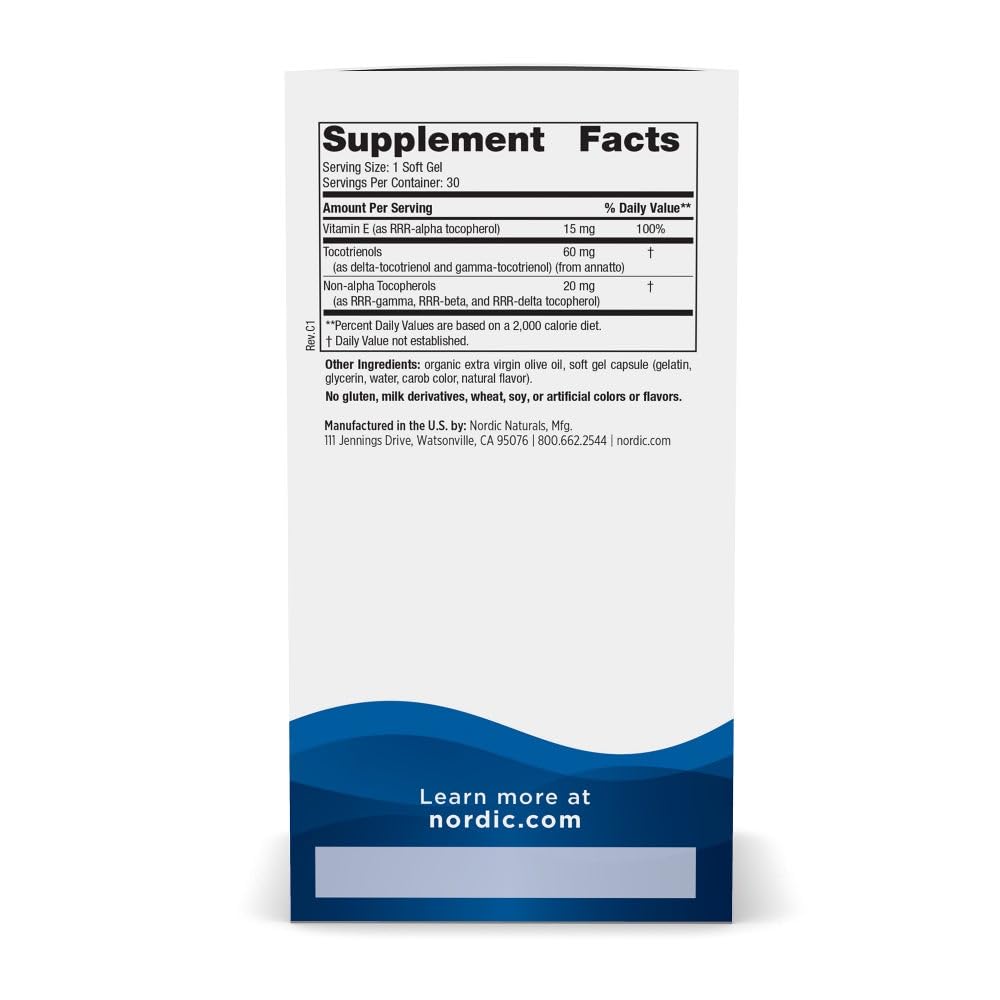 Nordic Naturals Vitamine E Complex, gélules douces pour une utilisation quotidienne pratique.