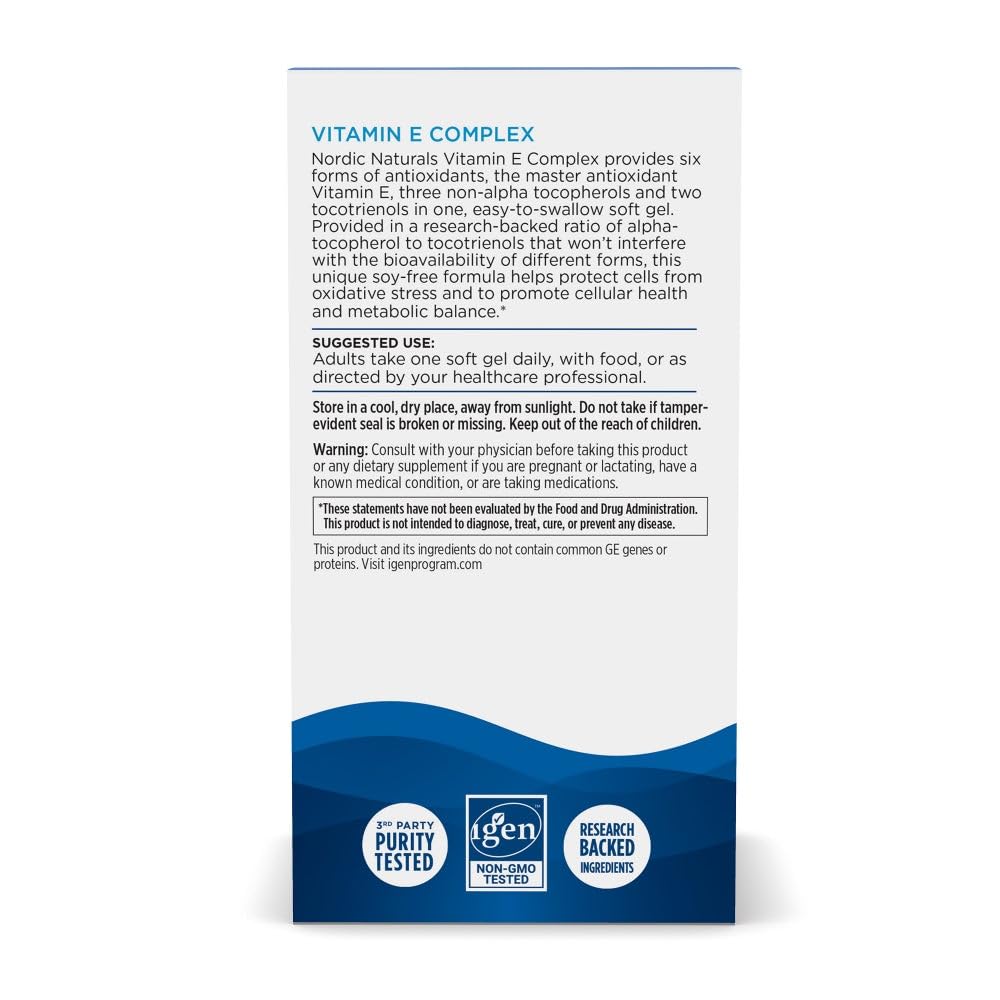 Nordic Naturals Vitamine E Complex, mélange de six formes de vitamine E pour absorption variée.