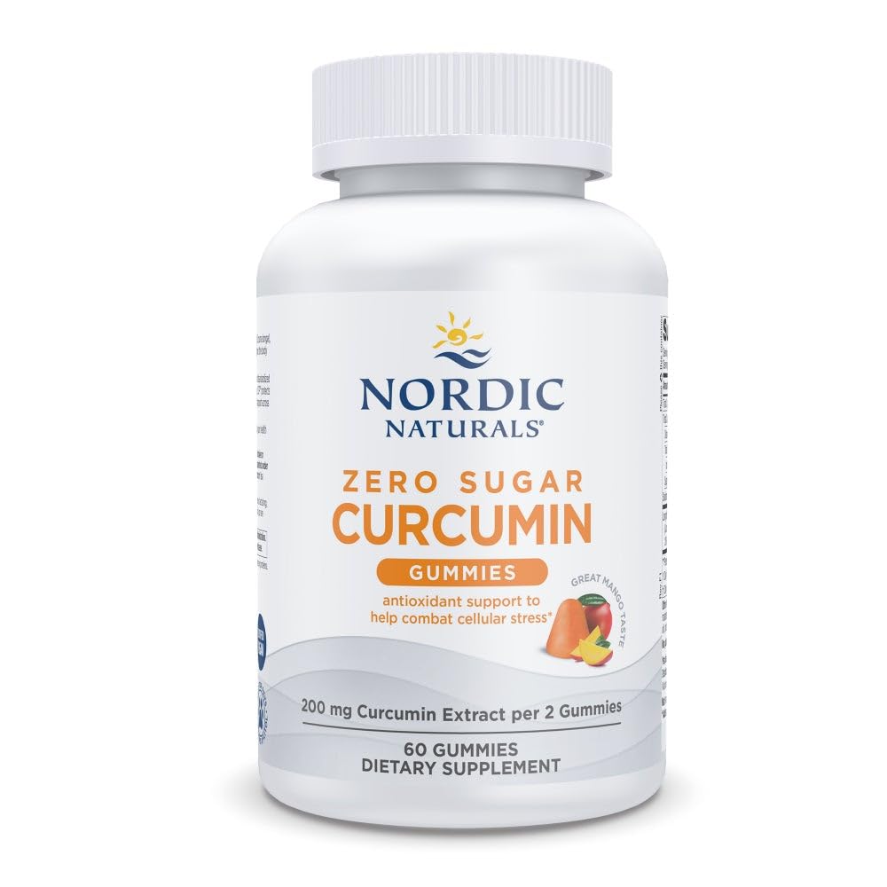 Nordic Naturals Zero Sugar Curcumin Gommes Mango, bouteille et goût mangue sans sucre.