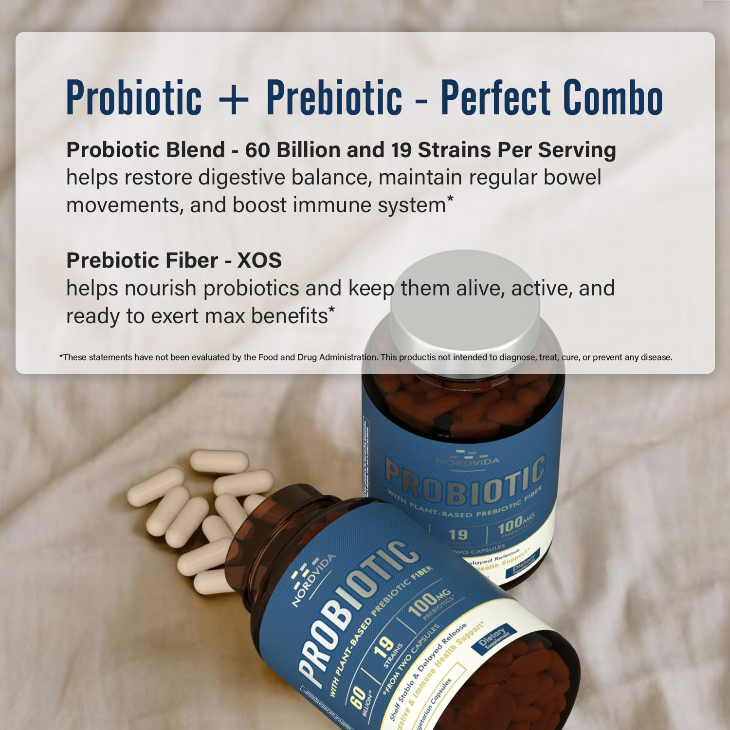 NordVida Probiotic avec prébiotique XOS nourrissant les probiotiques.