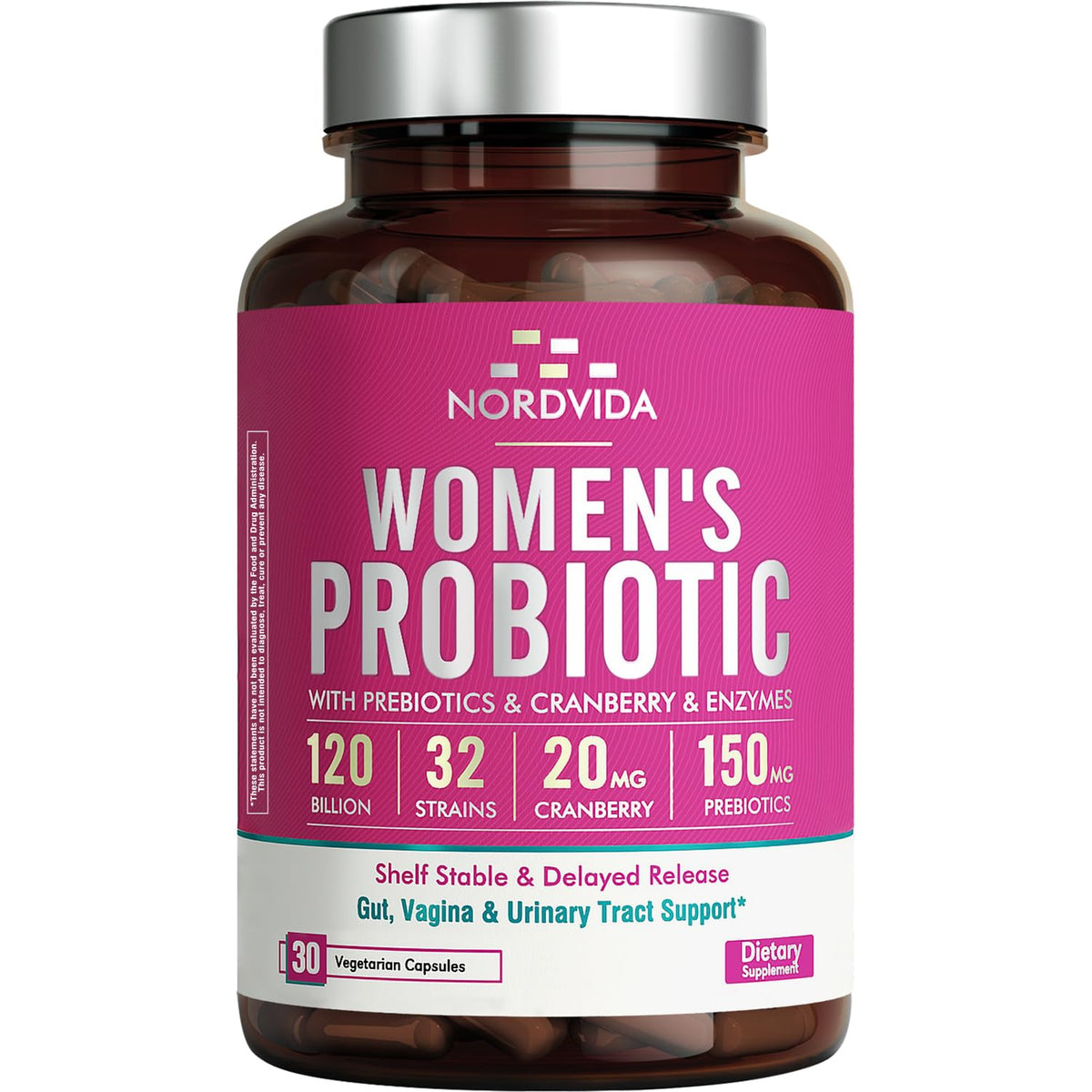 Nordvida Probiotique Femme 120 milliards en bouteille, dosage élevé.
