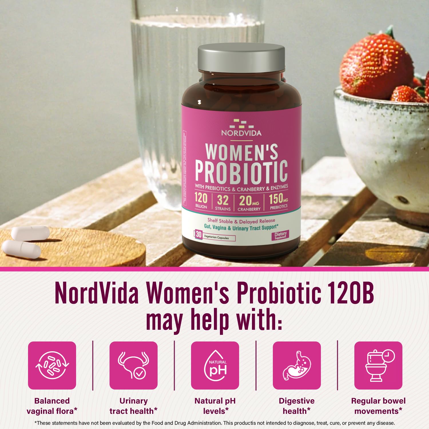 Nordvida Probiotique Femme et enzymes digestives, capsule prête à faciliter la digestion.