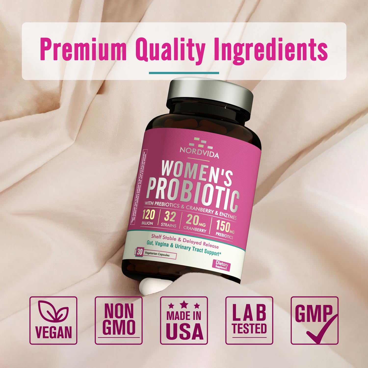 Nordvida Probiotique Femme sans gluten et sans lactose, adapté à divers modes de vie.