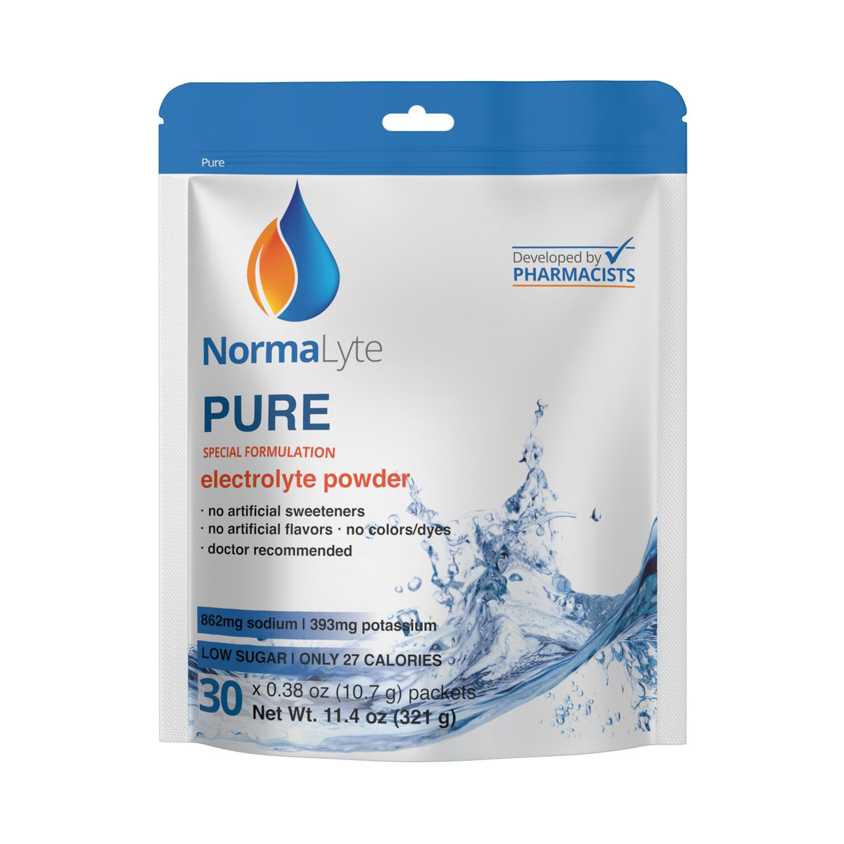 NormaLyte Pure ORS montre la boîte de sachets pour une hydratation pratique.