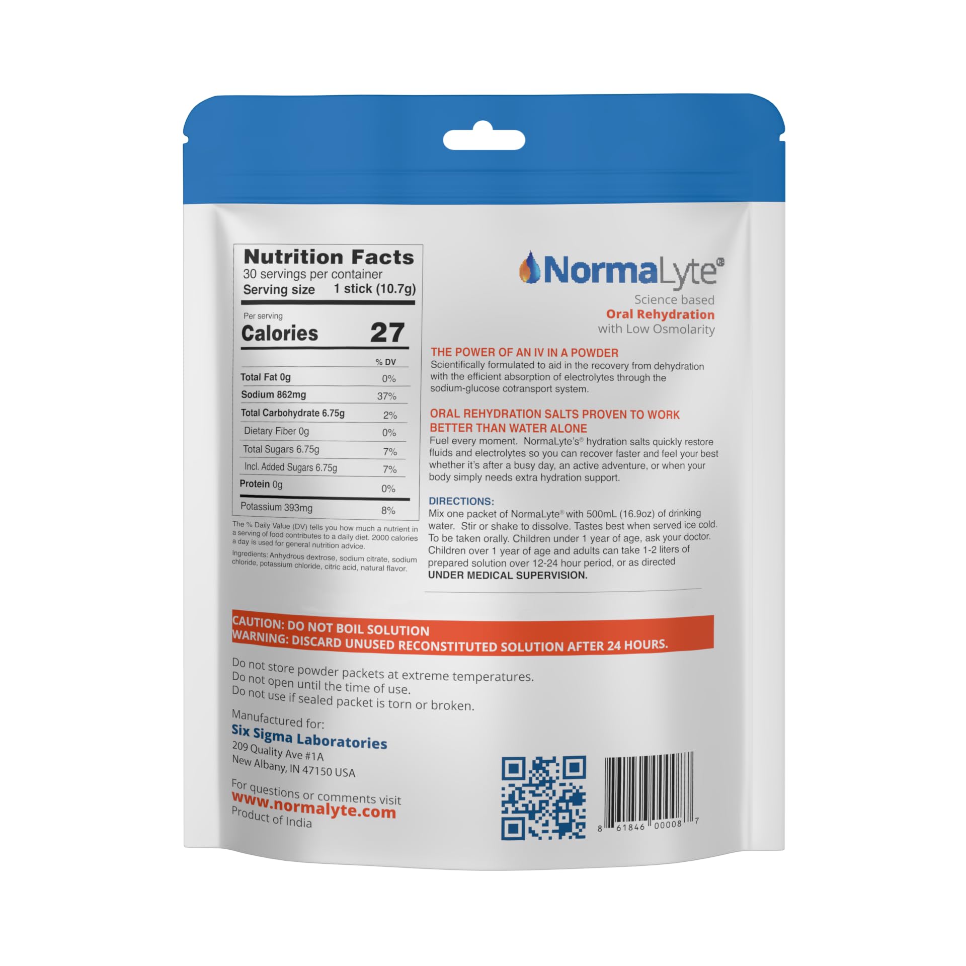 NormaLyte emballage batonnets 30, format portable pour hydratation en déplacement.