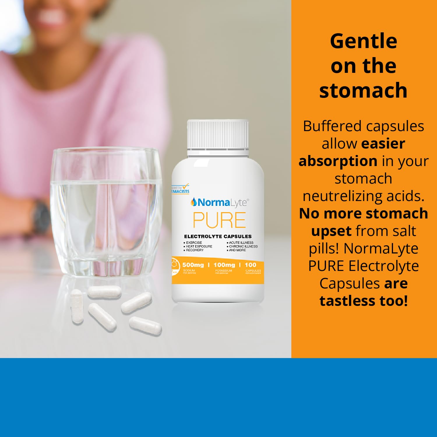 NormaLyte Pure Electrolyte Capsules : format portable idéal pour voyager et rester hydraté.