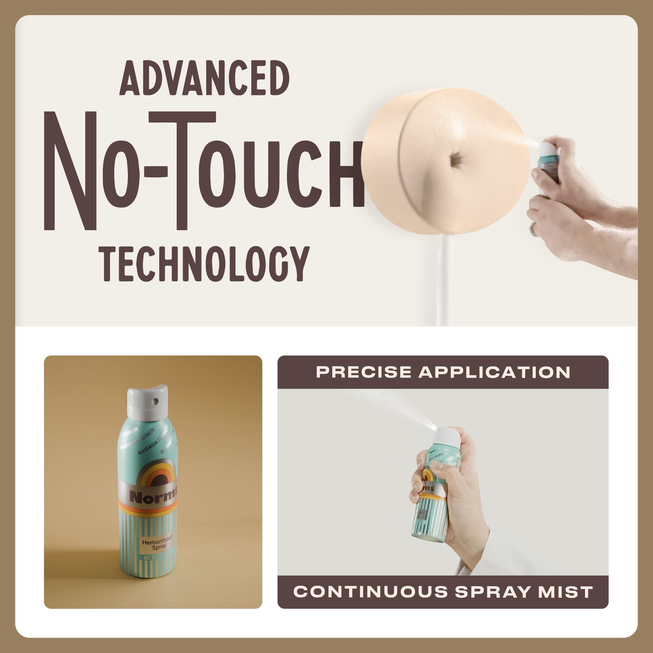 Norms hémorroïde spray technologie sans-contact 360 atteint les zones difficiles.