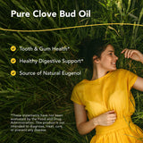 Étiquette et emballage Clovanol montrant l'origine naturelle de l'huile.