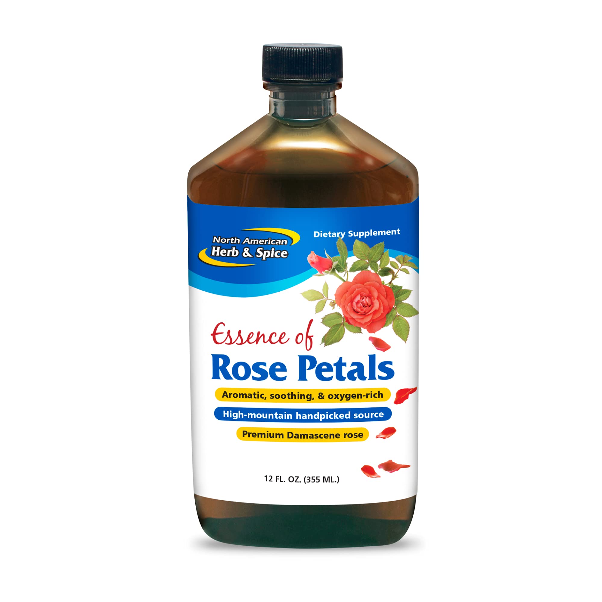 Essence de pétales de rose North American Herb & Spice en bouteille, parfum apaisant pour le soin quotidien.