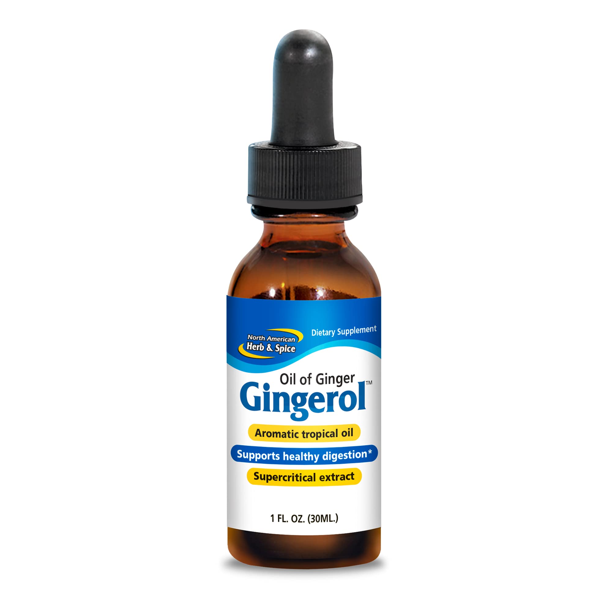 Gingerol de North American Herb & Spice, huile de gingembre en bouteille, arôme piquant idéal pour digestion légère.