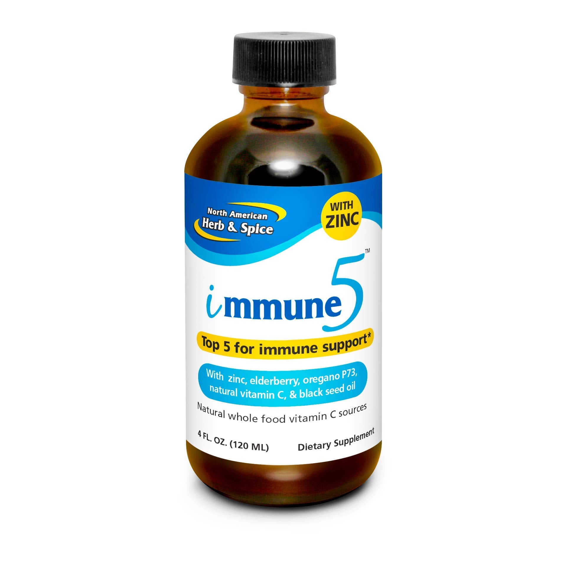 Immune-5 – flacon liquide pour soutien quotidien du système immunitaire.