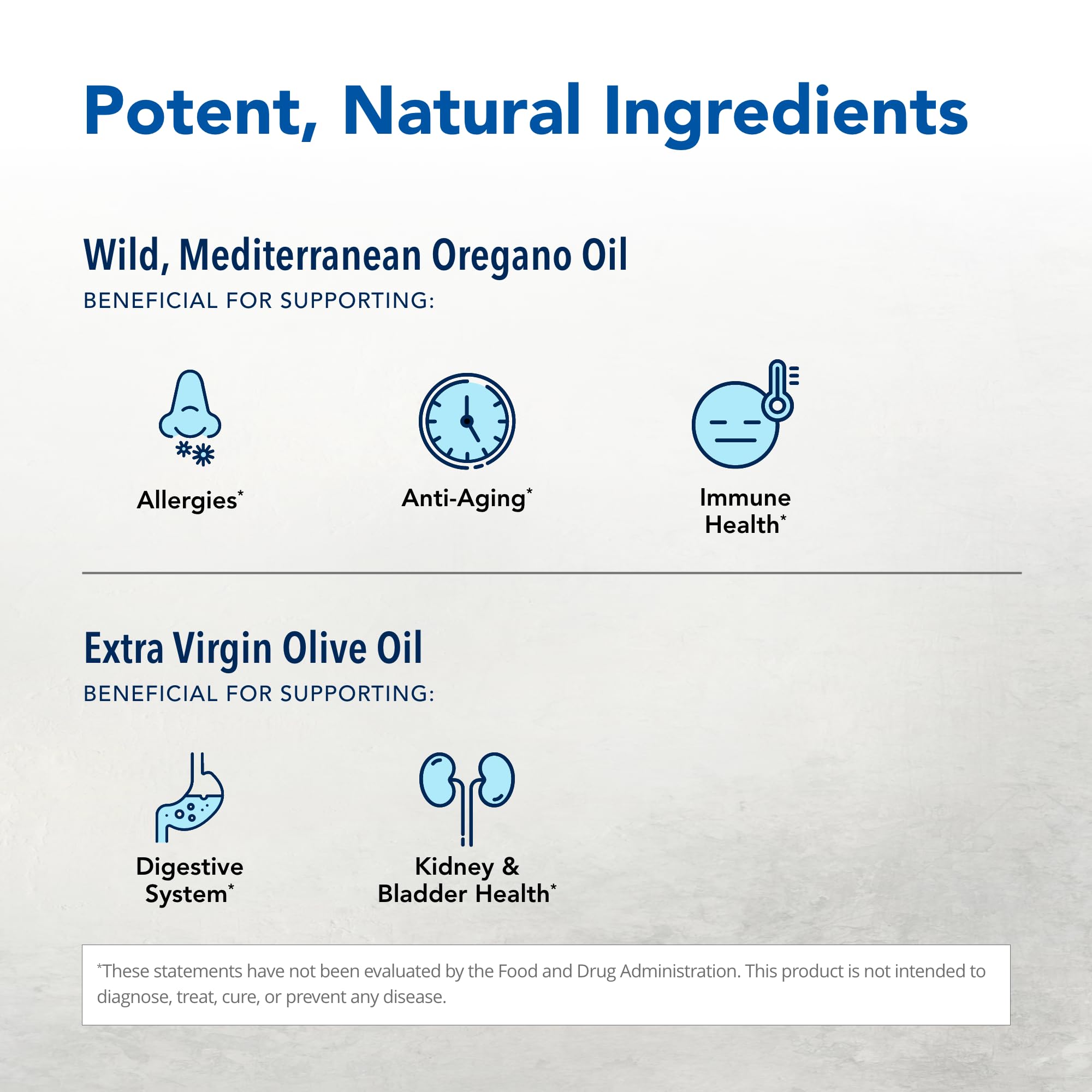Oreganol P73: ingrédients entiers et bio, origan sauvage et huile d'olive.