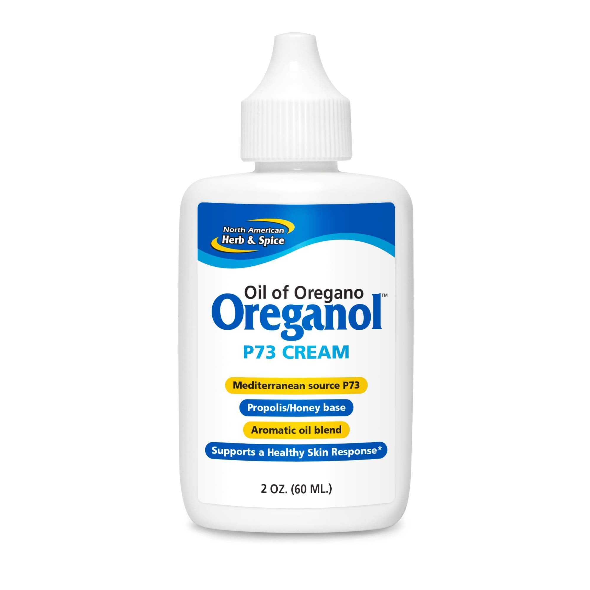 Crème Oreganol P73 de North American Herb & Spice en flacon, hydratation naturelle pour la peau.