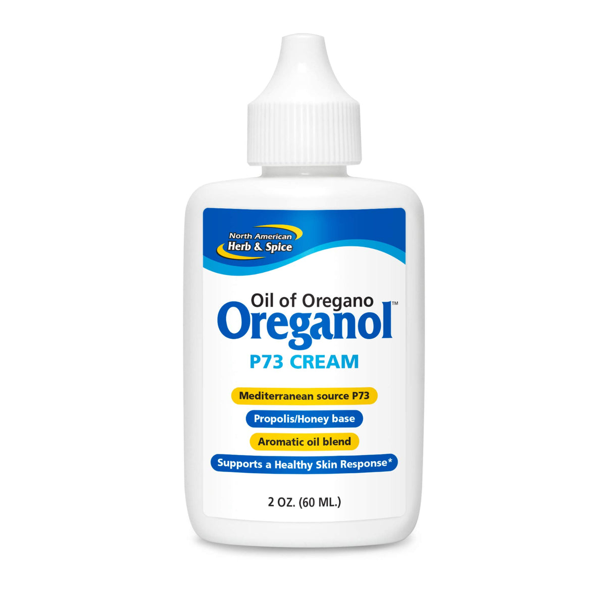 Crème Oreganol P73 de North American Herb & Spice en flacon, hydratation naturelle pour la peau.