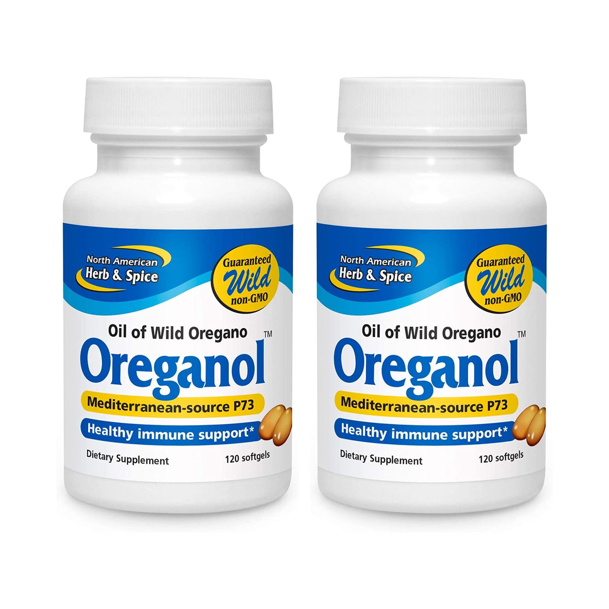 Oreganol P73 – pack deux bouteilles, capsules faciles à prendre, qualité North American Herb & Spice