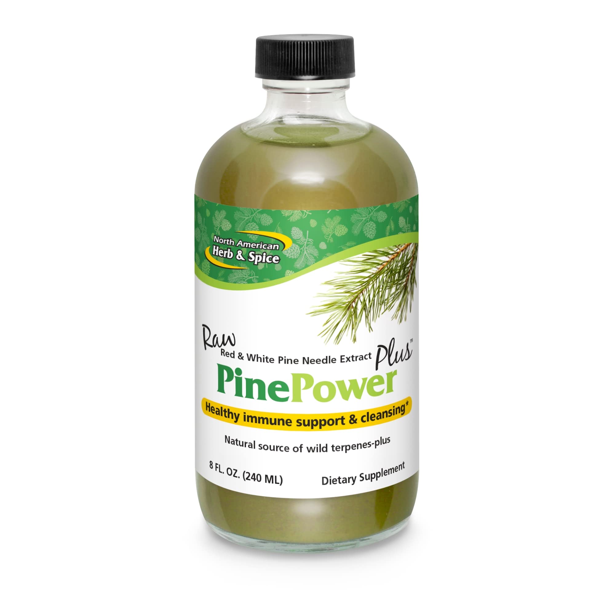 Pine Power Plus de North American Herb & Spice – bouteille axée sur le système immunitaire.
